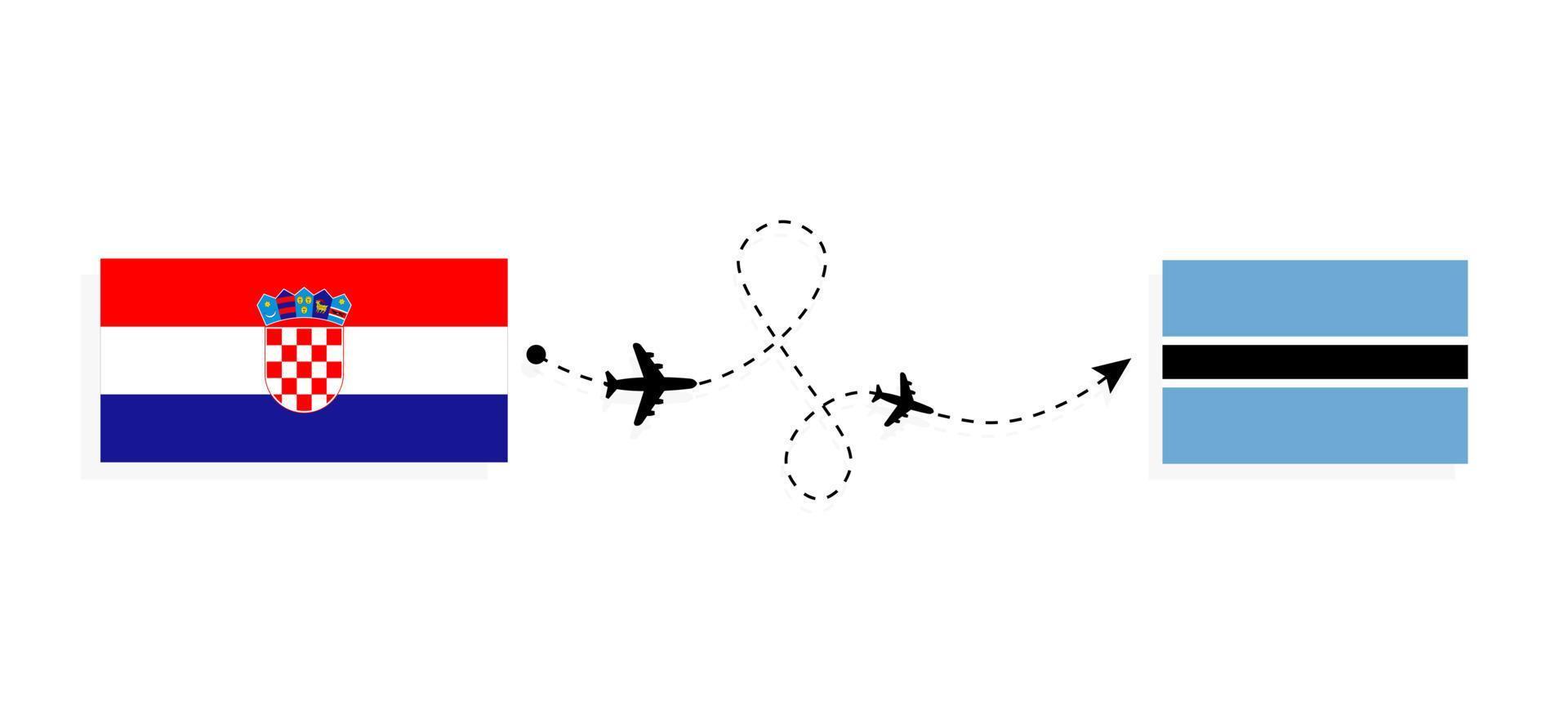 vlucht en reis van kroatië naar botswana per reisconcept voor passagiersvliegtuigen vector