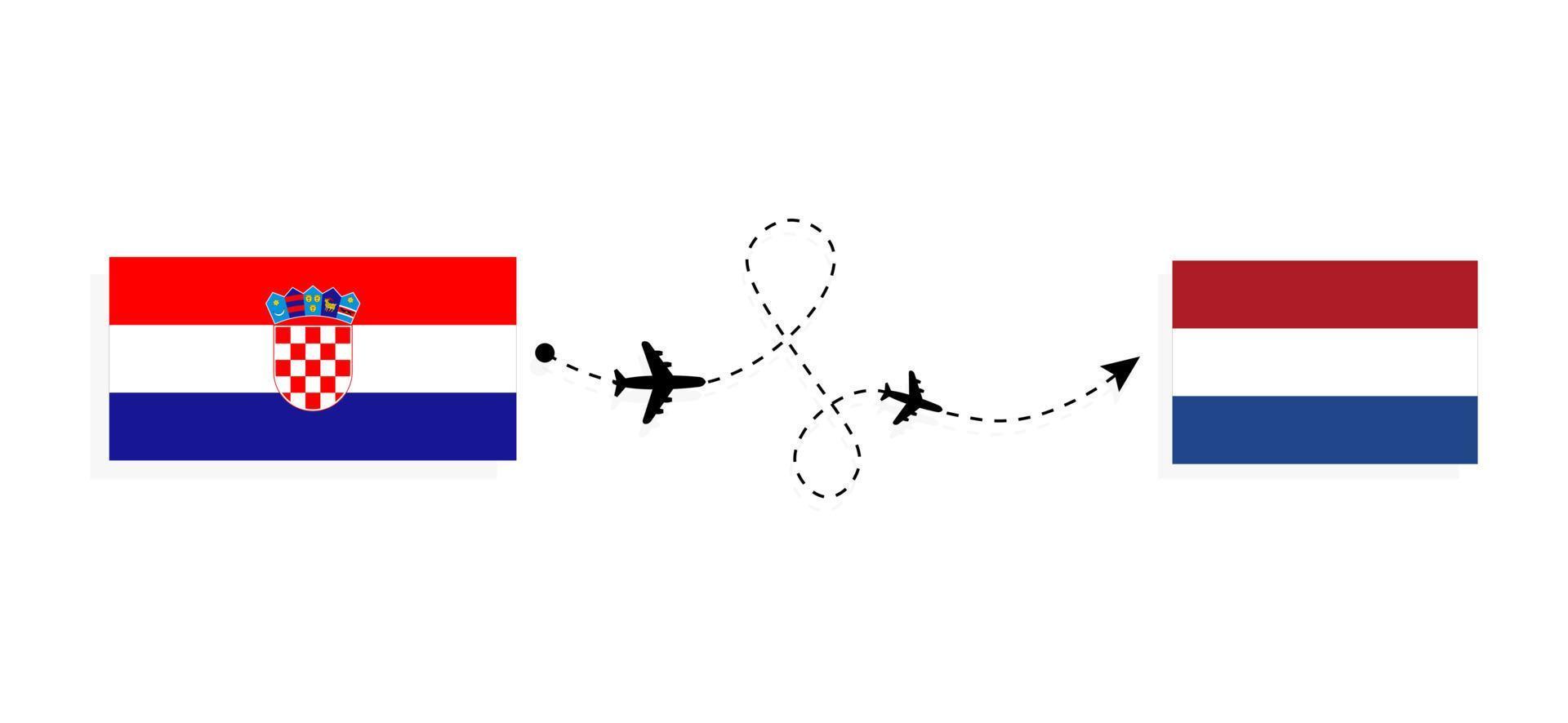 vlucht en reis van kroatië naar nederland per reisconcept voor passagiersvliegtuigen vector