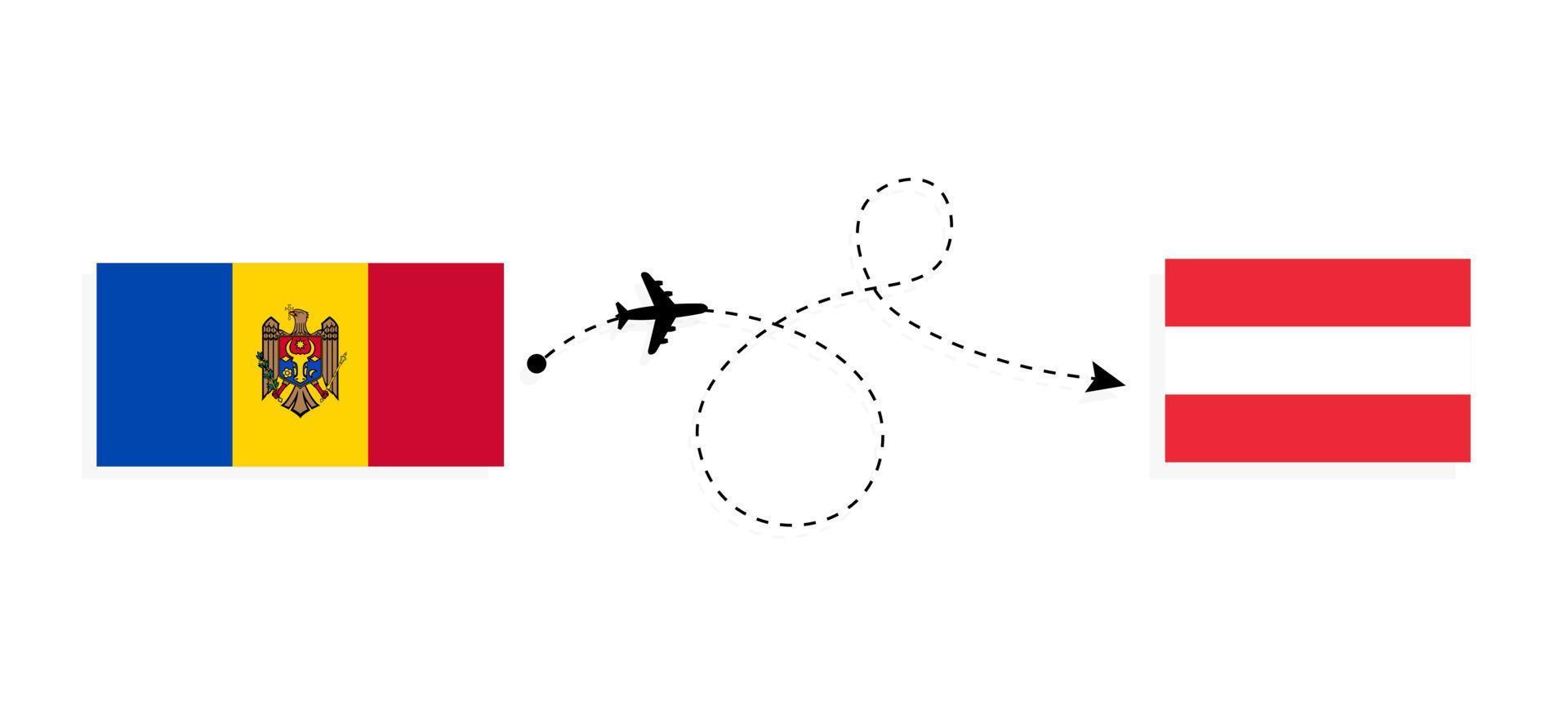 vlucht en reis van Moldavië naar Oostenrijk per reisconcept voor passagiersvliegtuigen vector