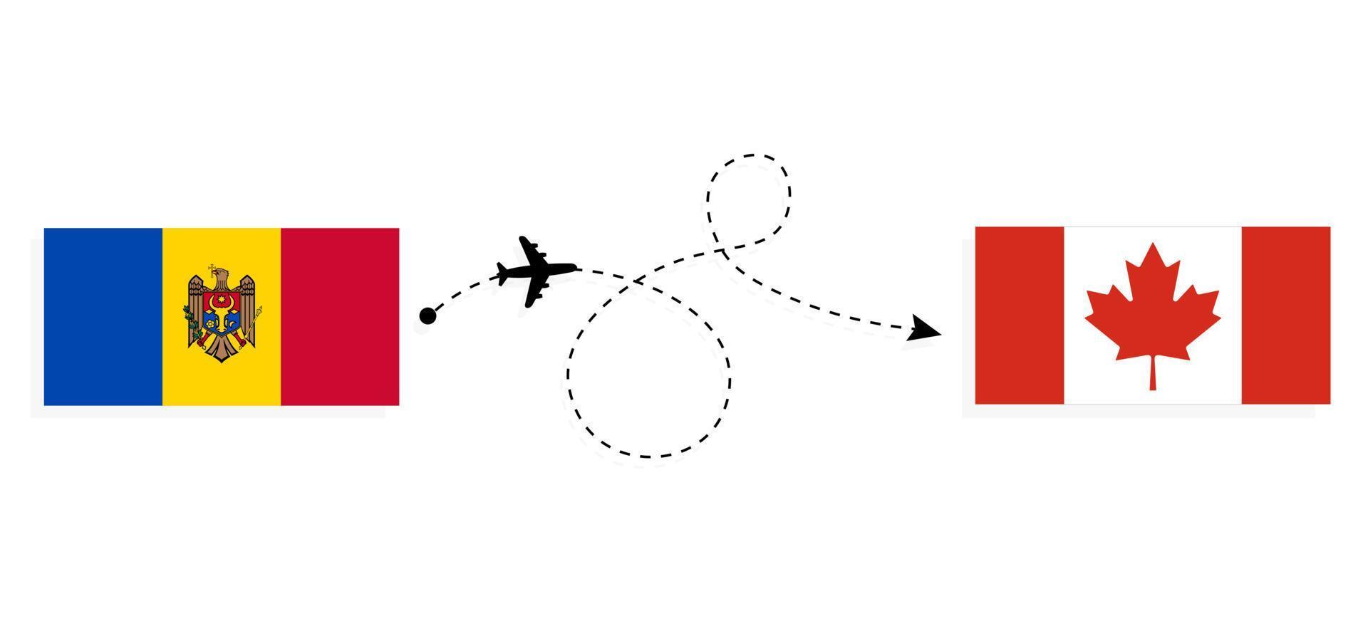 vlucht en reis van Moldavië naar Canada per reisconcept voor passagiersvliegtuigen vector