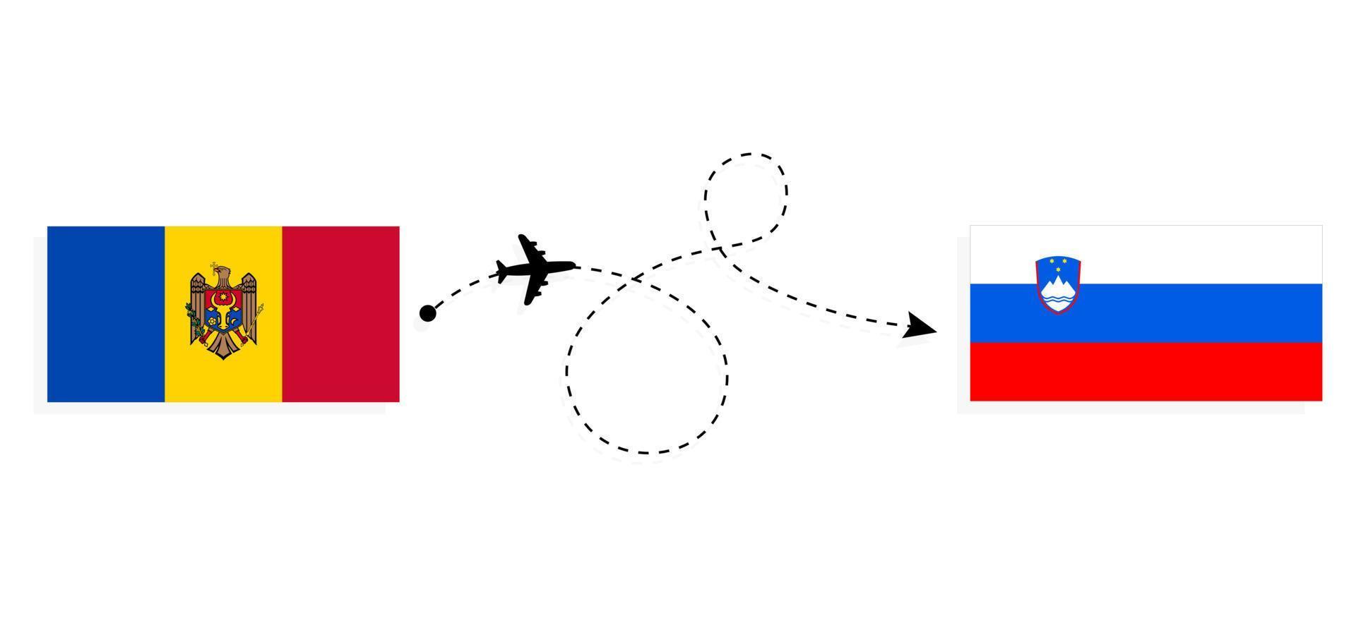 vlucht en reis van Moldavië naar Slovenië per reisconcept voor passagiersvliegtuigen vector