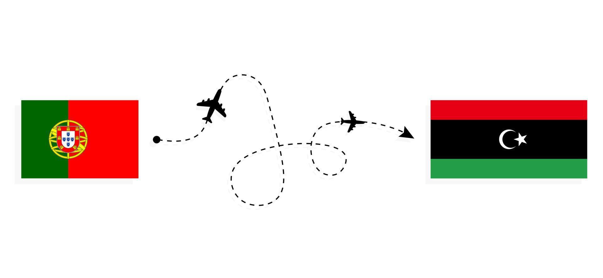 vlucht en reis van portugal naar libië per reisconcept voor passagiersvliegtuigen vector