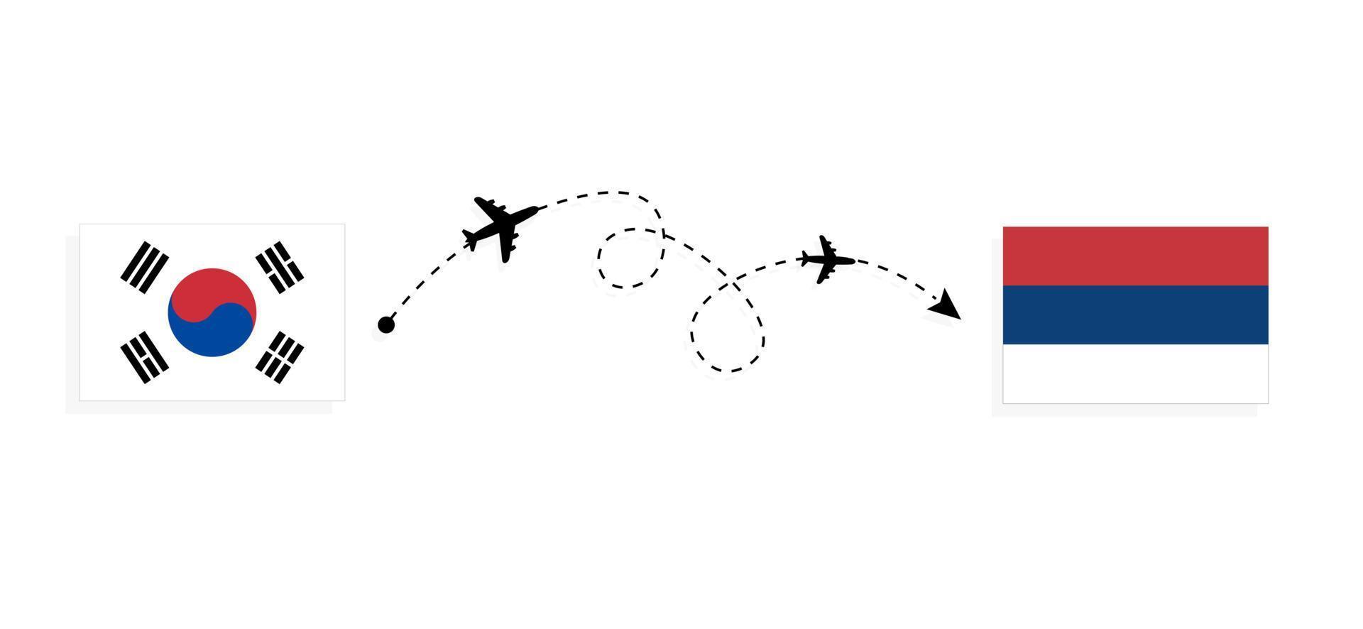 vlucht en reis van Zuid-Korea naar Servië per reisconcept voor passagiersvliegtuigen vector