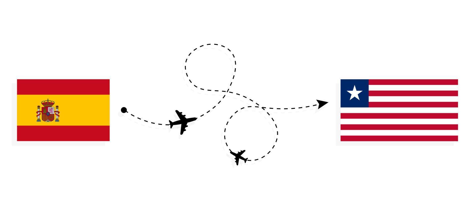 vlucht en reis van spanje naar liberia per reisconcept voor passagiersvliegtuigen vector