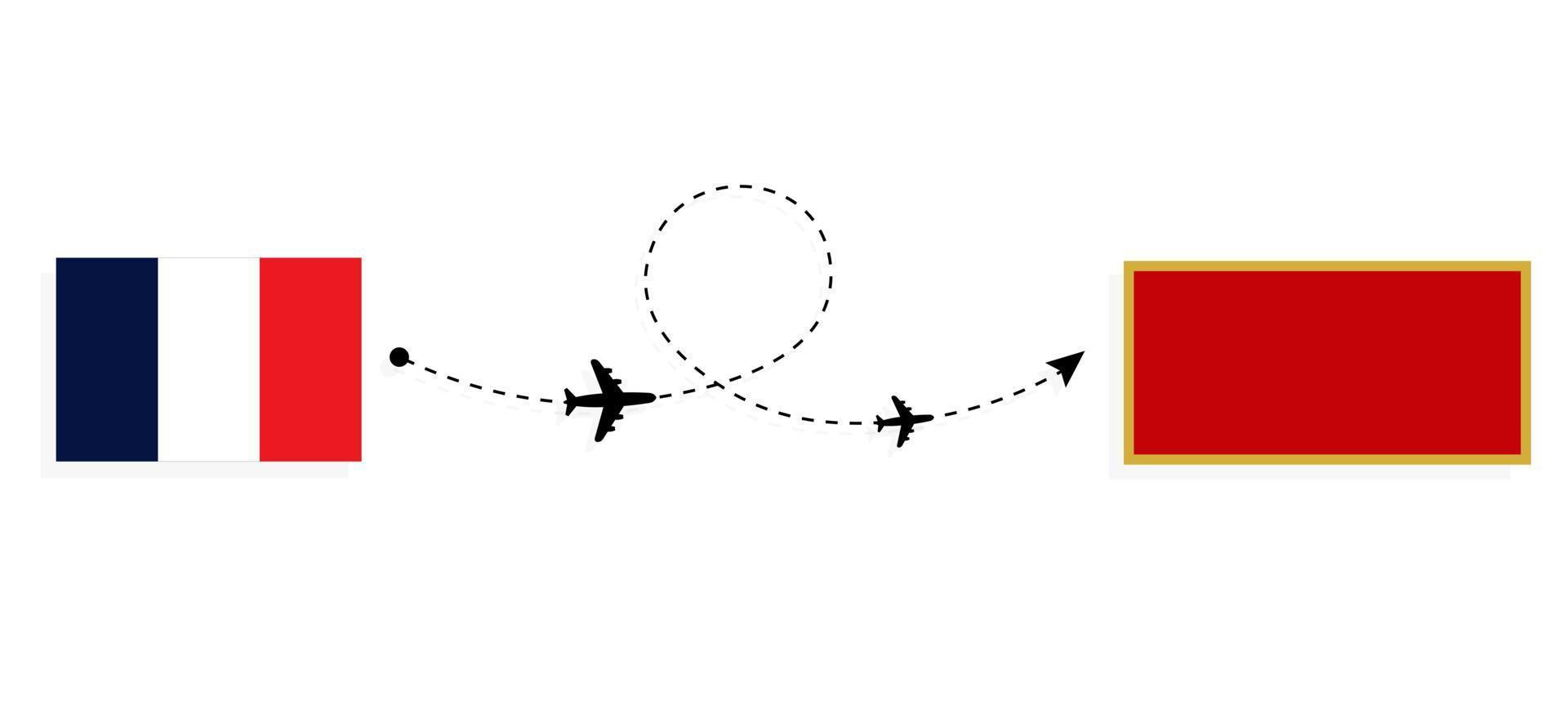 vlucht en reis van frankrijk naar montenegro per reisconcept voor passagiersvliegtuigen vector