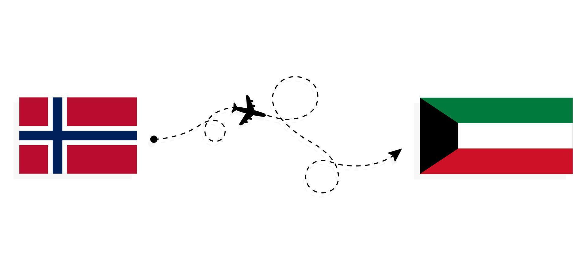 vlucht en reis van noorwegen naar koeweit per reisconcept voor passagiersvliegtuigen vector