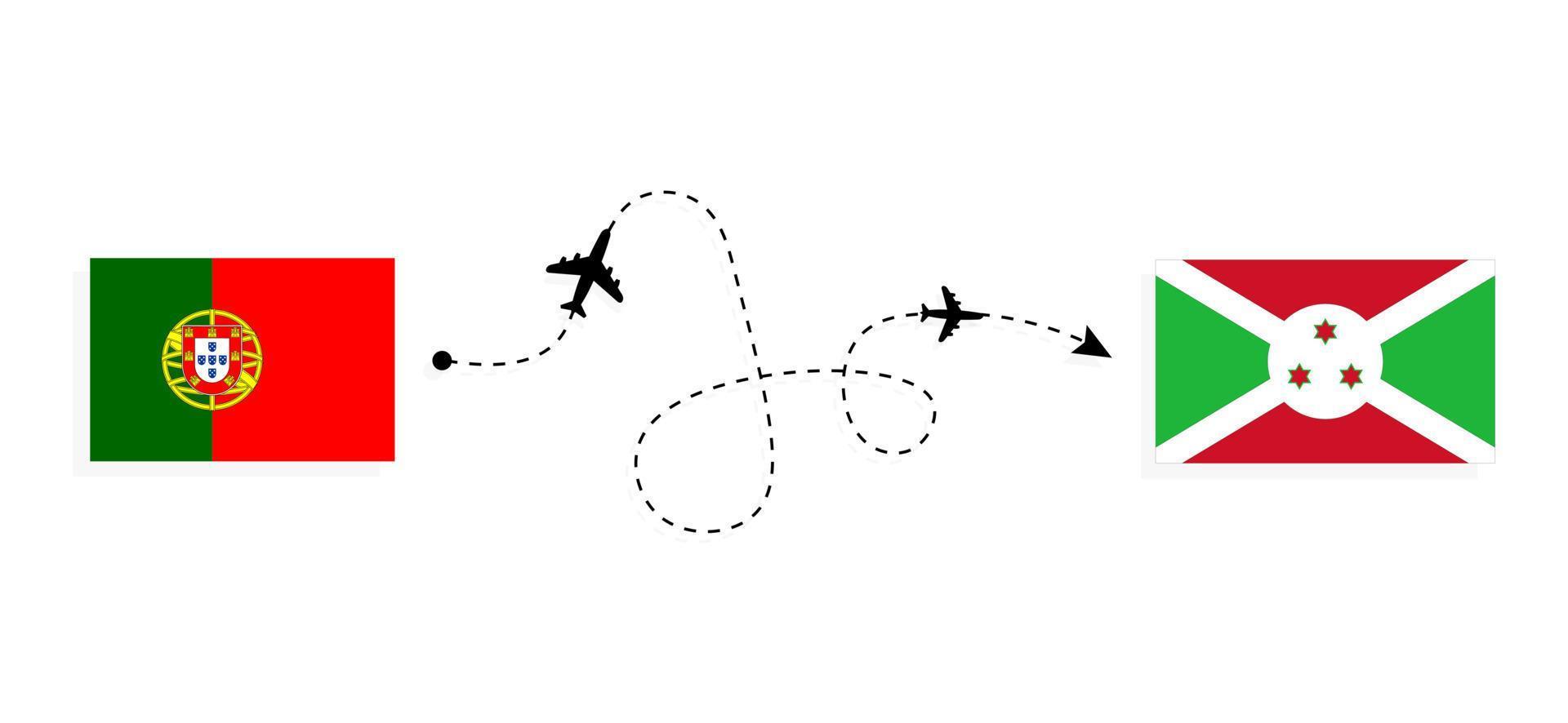 vlucht en reis van portugal naar burundi per reisconcept voor passagiersvliegtuigen vector