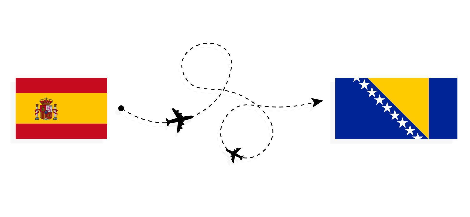 vlucht en reis van spanje naar bosnië en herzegovina per passagiersvliegtuig reisconcept vector