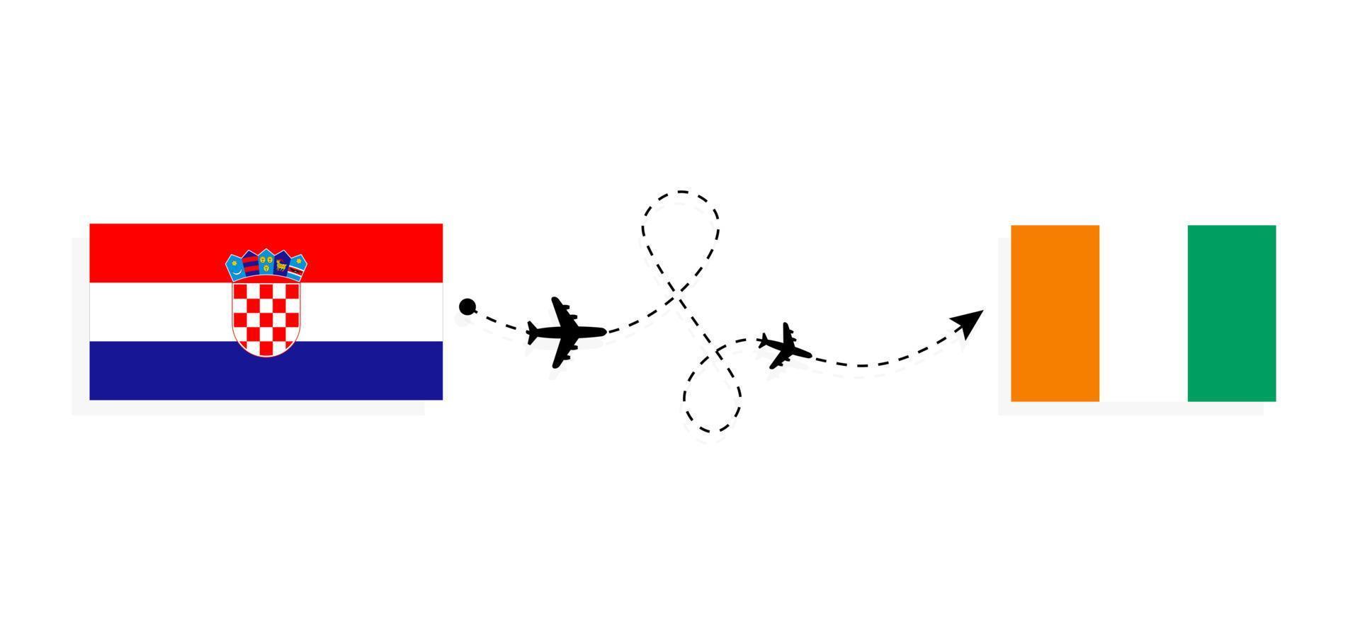 vlucht en reis van kroatië naar ivoorkust per passagiersvliegtuig reisconcept vector