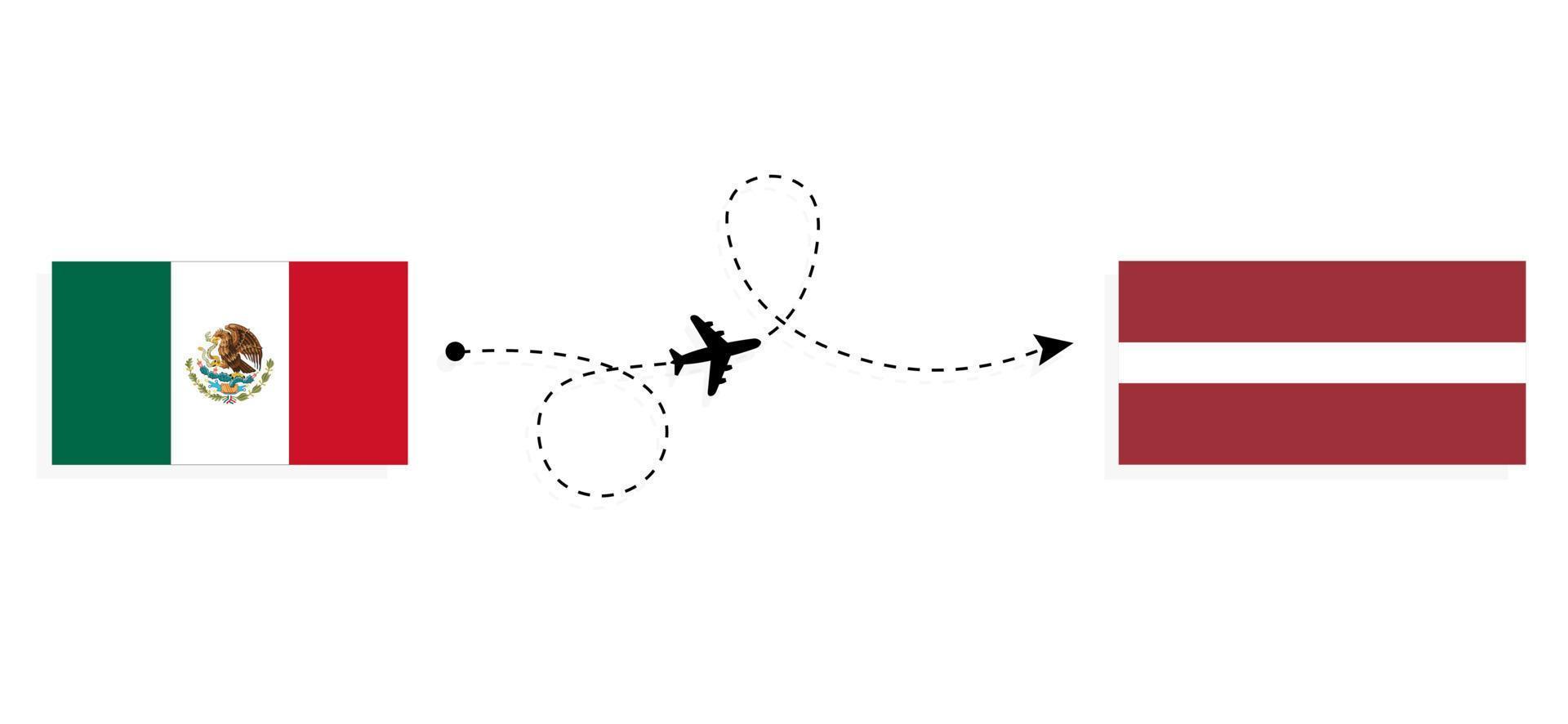 vlucht en reis van mexico naar letland per reisconcept voor passagiersvliegtuigen vector