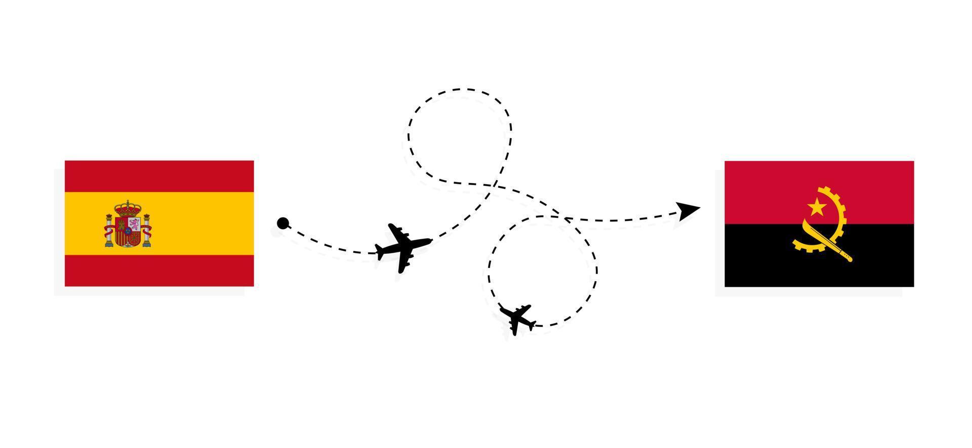 vlucht en reis van spanje naar angola per reisconcept voor passagiersvliegtuigen vector