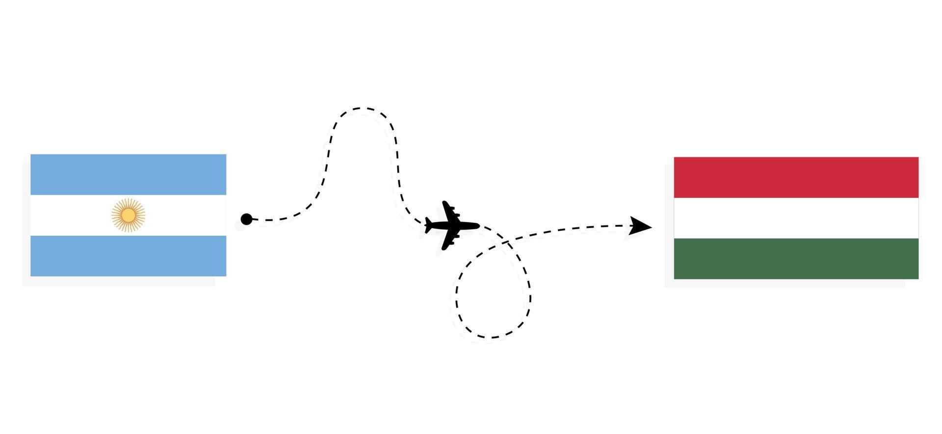 vlucht en reis van argentinië naar hongarije per reisconcept voor passagiersvliegtuigen vector