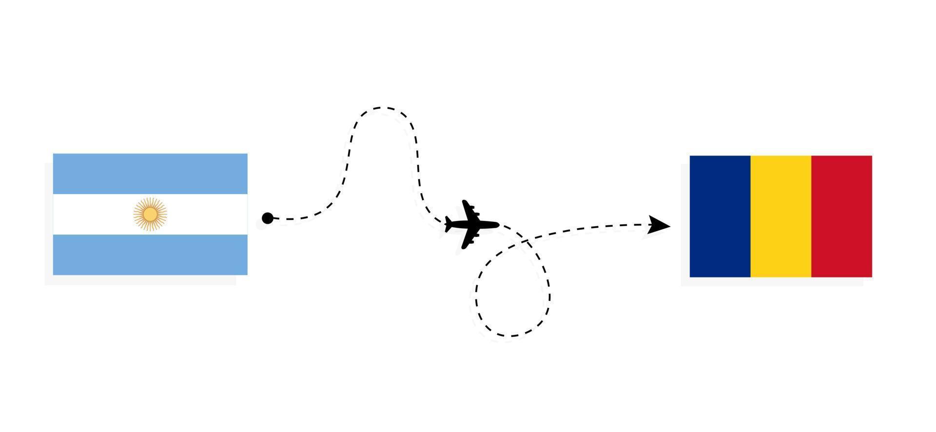 vlucht en reis van argentinië naar roemenië per reisconcept voor passagiersvliegtuigen vector