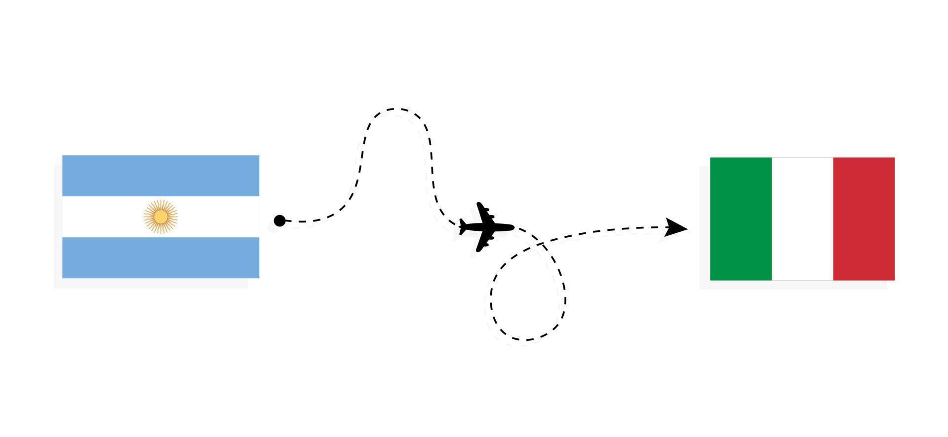 vlucht en reis van argentinië naar italië per reisconcept voor passagiersvliegtuigen vector