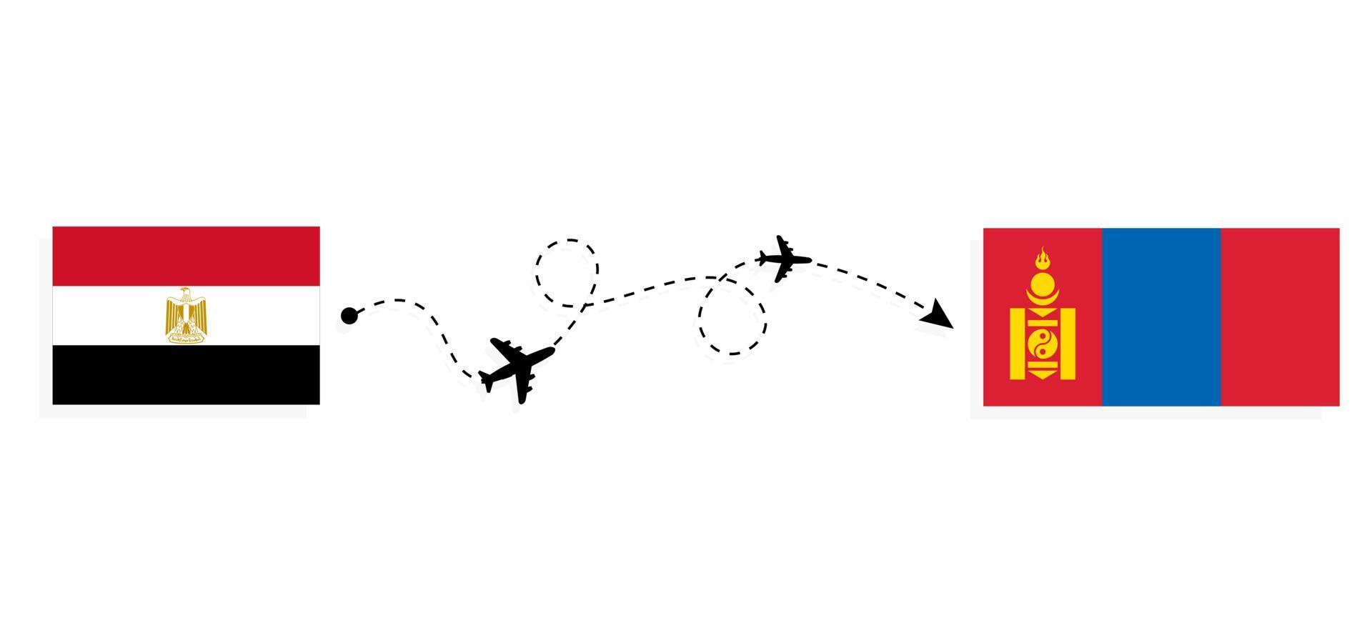 vlucht en reis van Egypte naar Mongolië per reisconcept voor passagiersvliegtuigen vector