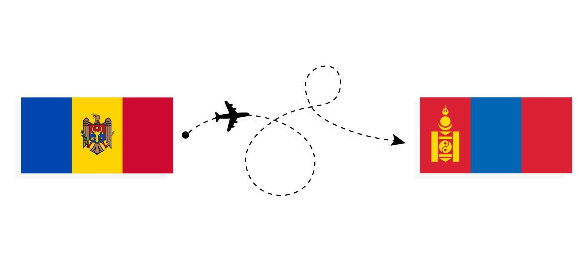 vlucht en reis van Moldavië naar Mongolië per reisconcept voor passagiersvliegtuigen vector