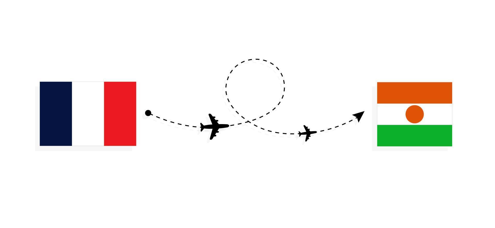 vlucht en reis van frankrijk naar niger per reisconcept voor passagiersvliegtuigen vector