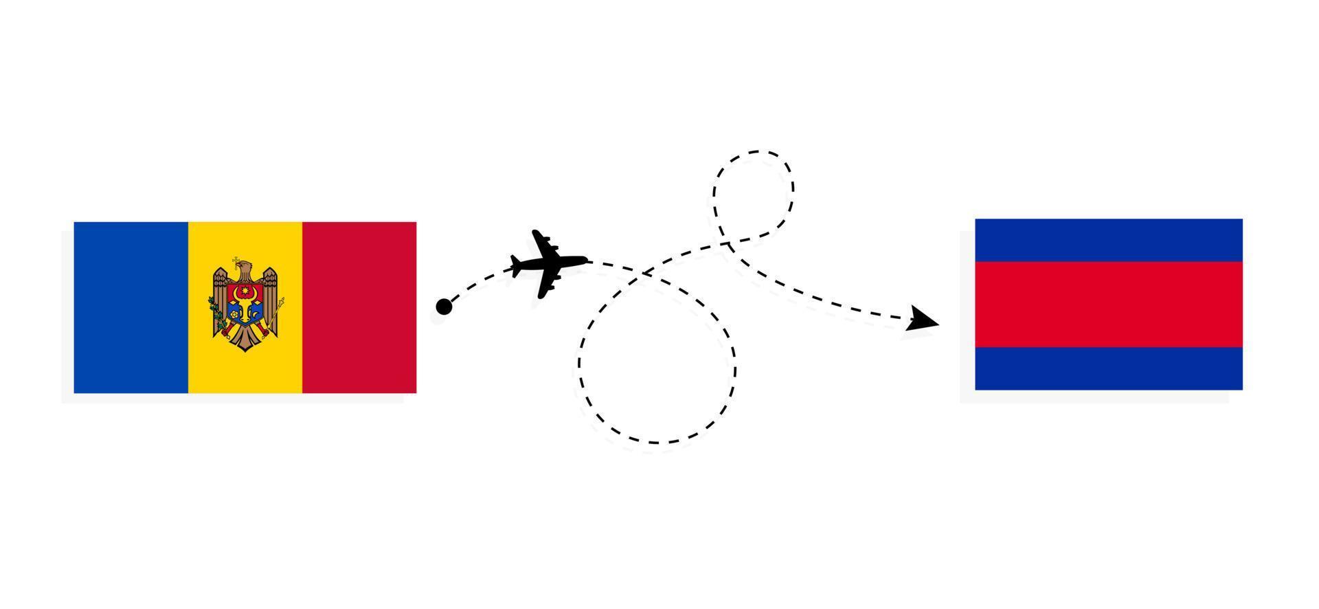 vlucht en reis van Moldavië naar Cambodja per reisconcept voor passagiersvliegtuigen vector