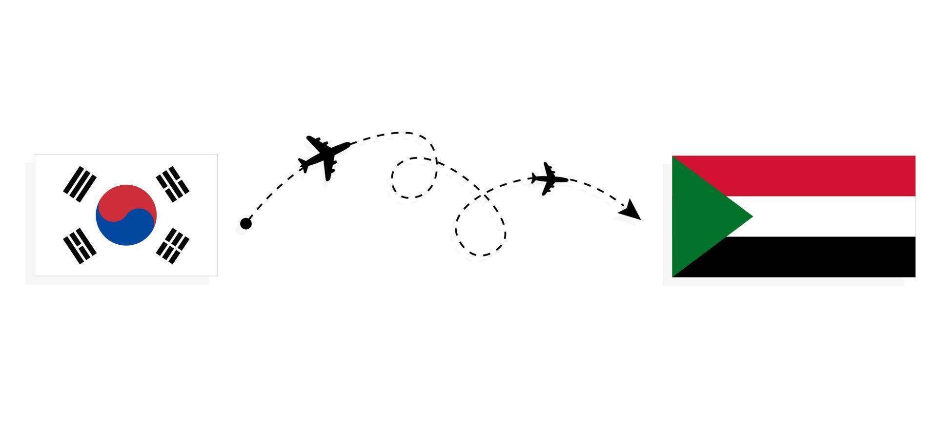 vlucht en reis van Zuid-Korea naar Soedan per reisconcept voor passagiersvliegtuigen vector