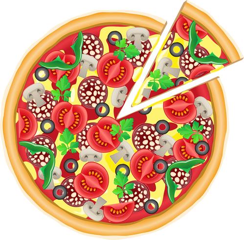 pizza en snijd stuk vectorillustratie vector