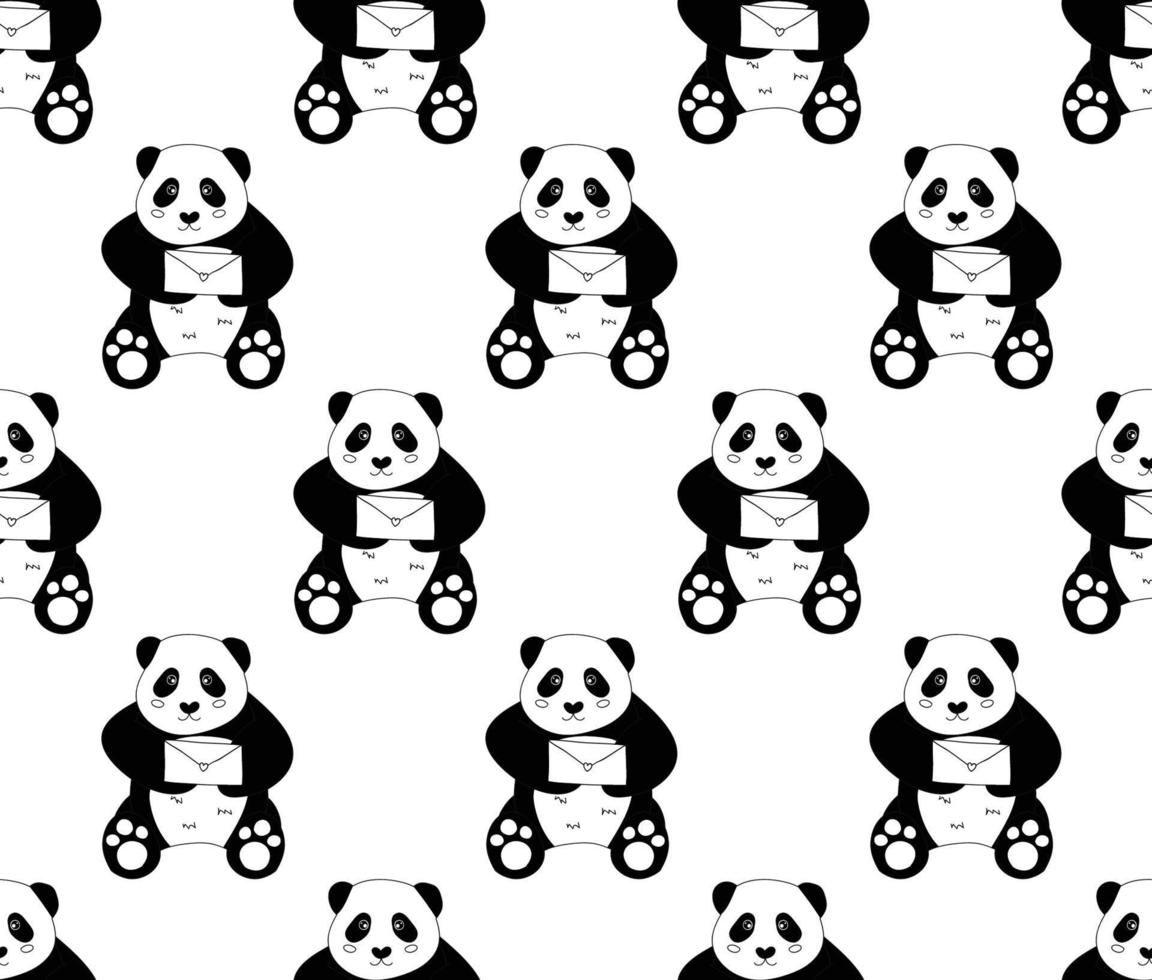 schattige panda met liefdesbrief op witte achtergrond vector