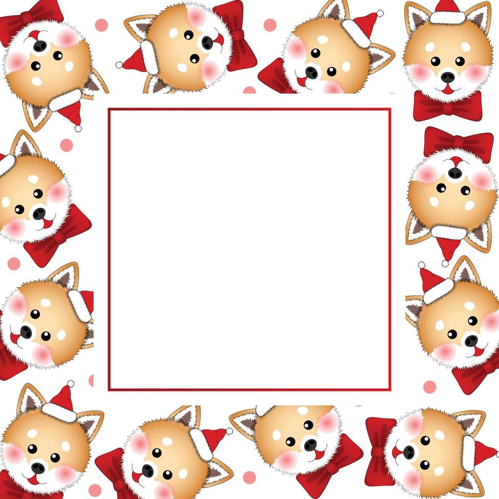 shiba inu santa claus hond met rood lint op witte bannerkaart vector