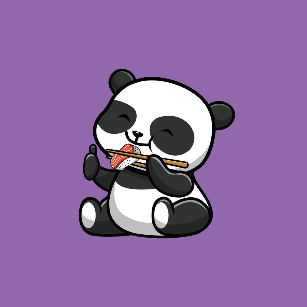 schattige panda eet sushi cartoon vector pictogram illustratie. dierlijk voedsel pictogram concept geïsoleerde premium vector. platte cartoonstijl
