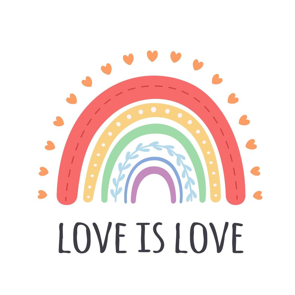 kleurrijke lgbt-regenboog met harten. liefde is liefde. romantisch, liefde en valentijnsdag vector