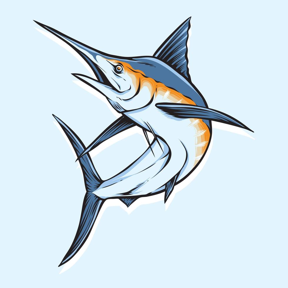 blauwe marlijn vis springen vector logo