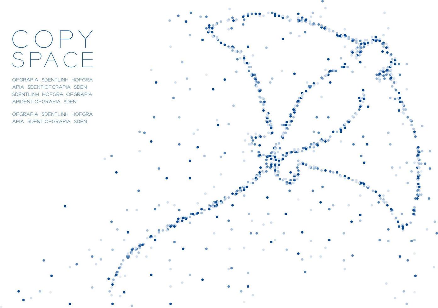 abstracte geometrische cirkel stip molecuul deeltje patroon pijlstaartrog vorm, vr technologie aquatische dieren en mariene leven concept ontwerp blauwe kleur illustratie geïsoleerd op een witte achtergrond met kopie ruimte vector