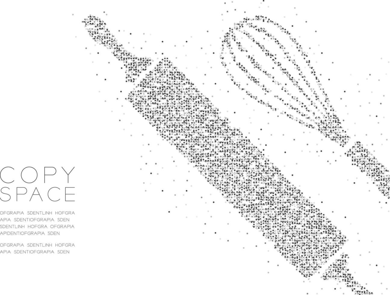 abstracte geometrische cirkel stip molecuul deeltje patroon deegroller en garde vorm, vr technologie bakkerij koken concept ontwerp zwarte kleur illustratie geïsoleerd op een witte achtergrond met kopie ruimte vector