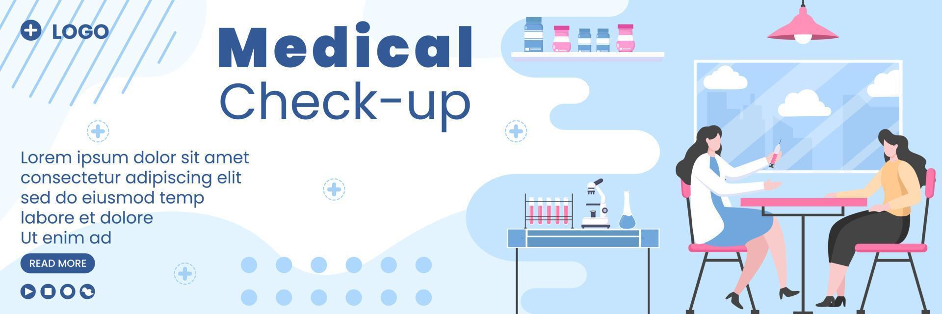medische check-up voorbladsjabloon gezondheidszorg platte ontwerp illustratie bewerkbaar van vierkante achtergrond voor sociale media, wenskaart of web vector