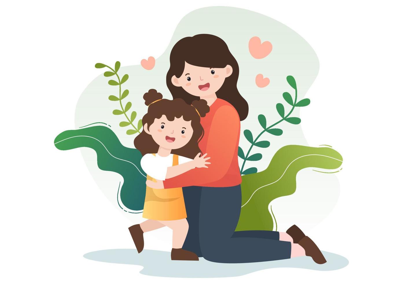 ouderschap van moeder, vader en kinderen die elkaar omhelzen in een liefhebbend gezin. schattige cartoon achtergrond vectorillustratie voor banner of psychologie vector