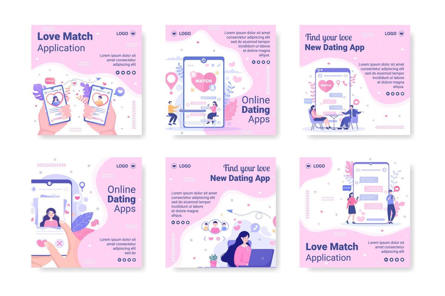 dating-app voor een liefdesmatch postsjabloon plat ontwerp illustratie bewerkbaar van vierkante achtergrond geschikt voor sociale media of valentijnskaart vector
