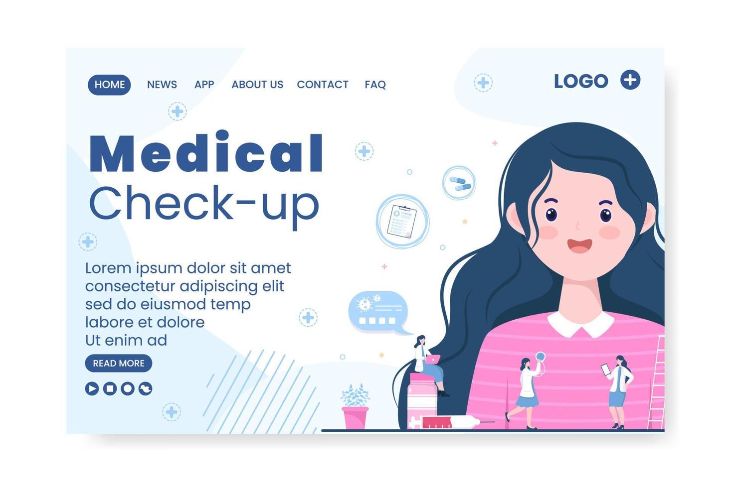 medische check-up bestemmingspagina sjabloon gezondheidszorg platte ontwerp illustratie bewerkbaar van vierkante achtergrond voor sociale media, wenskaart of web vector