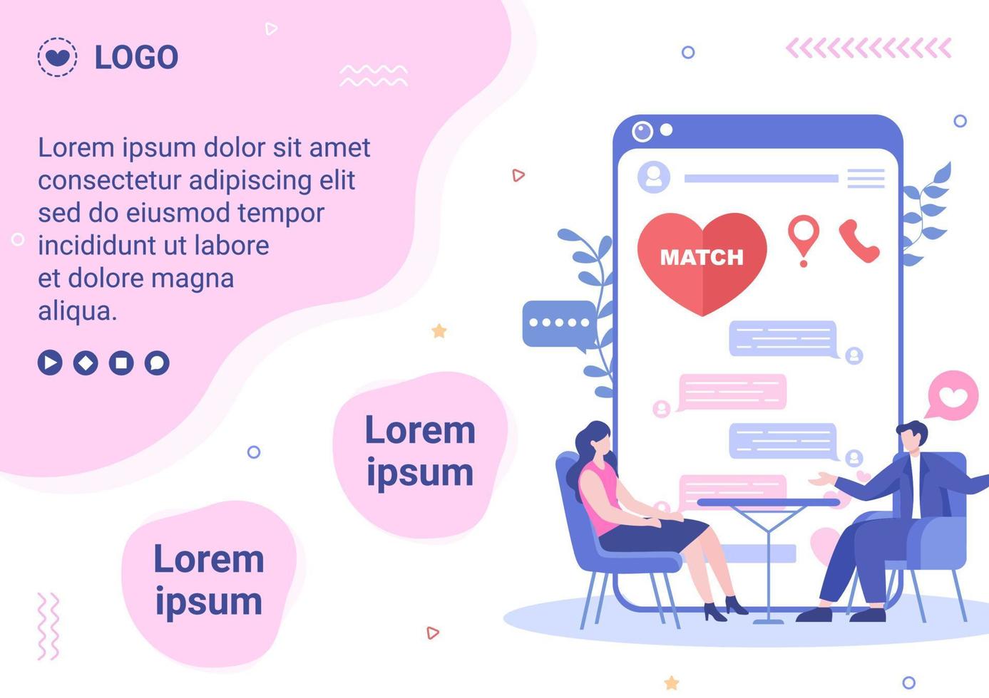 dating-app voor een liefdeswedstrijd brochure sjabloon plat ontwerp illustratie bewerkbaar van vierkante achtergrond geschikt voor sociale media of valentijnskaart vector