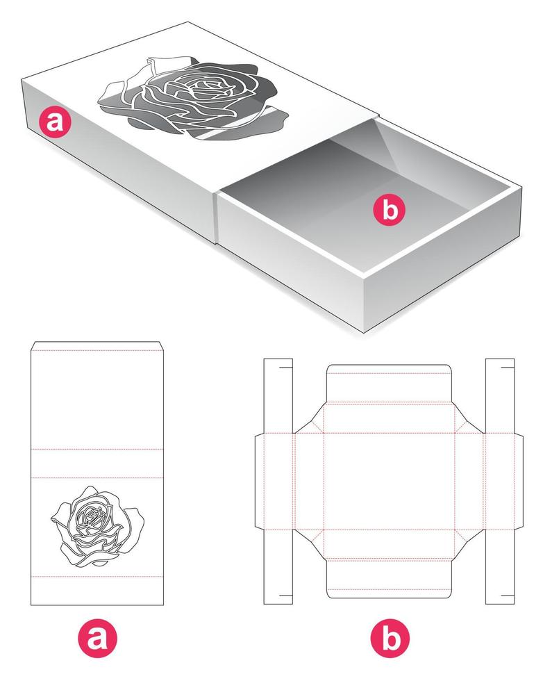 schuifdoos met gestencilde roos op gestanste dekselsjabloon vector