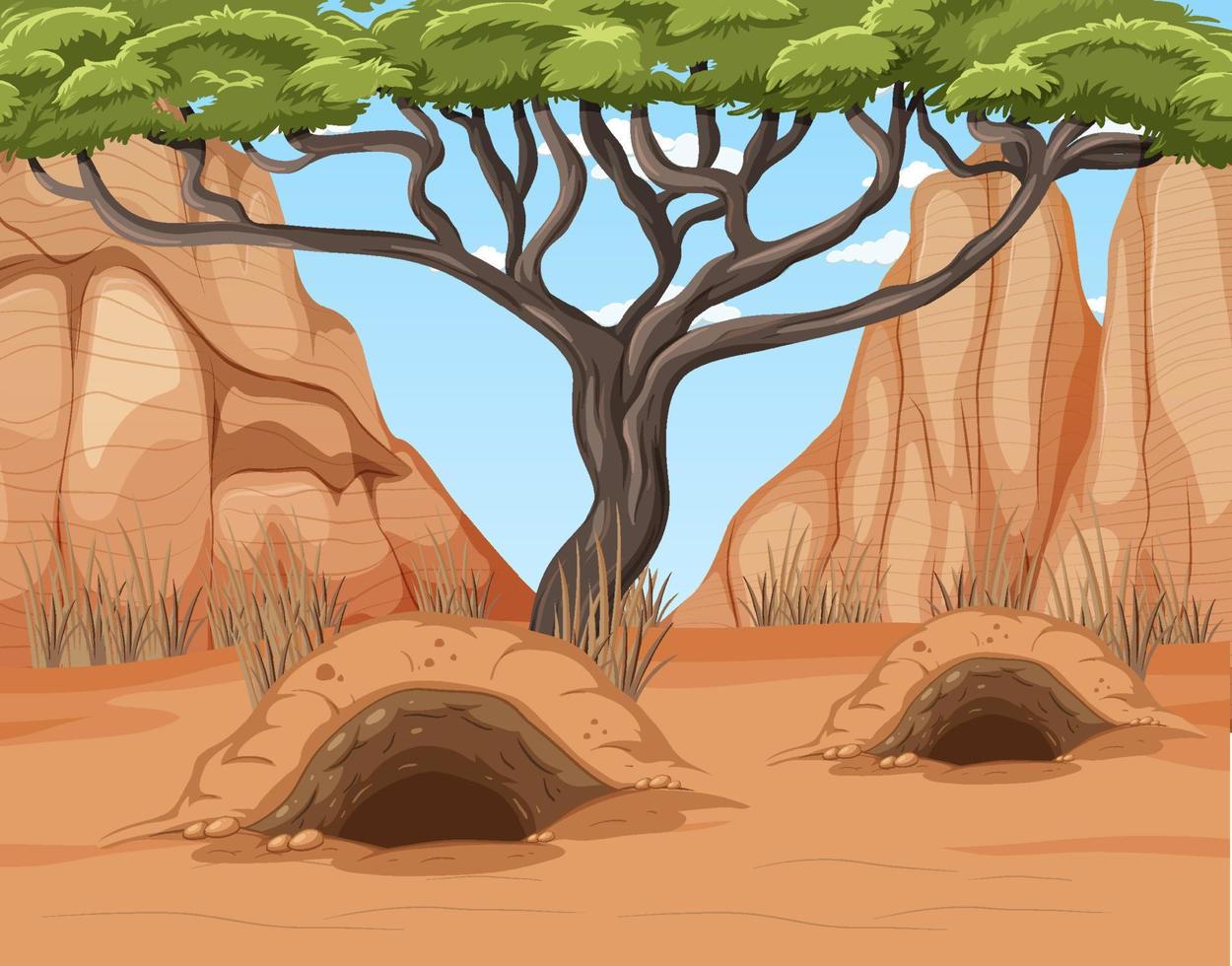 woestijnlandschap met bomen en dierenhol vector