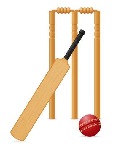 cricket apparatuur bat bal en wicket vector illustratie