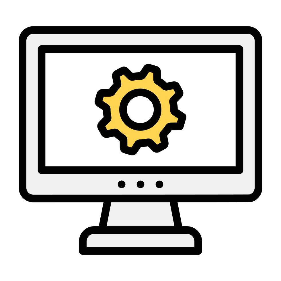 computerbureaublad met versnelling erin en pictogram voor systeeminstelling vector