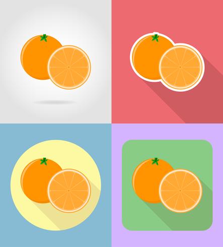 oranje vruchten platte set pictogrammen met de schaduw vectorillustratie vector