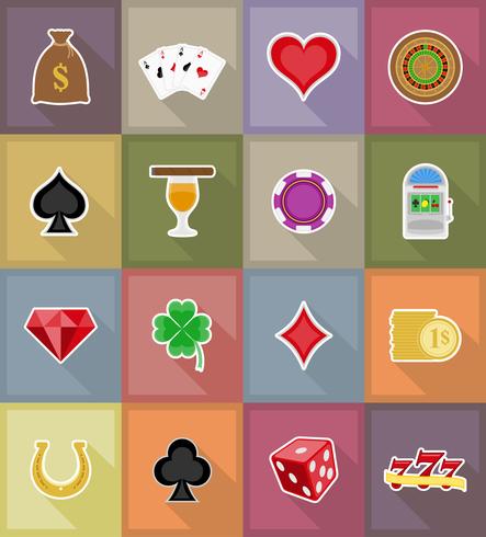 casino-objecten en apparatuur plat pictogrammen vector illustratie
