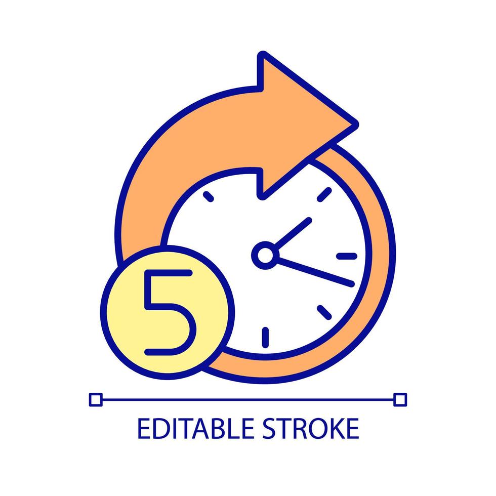 rgb kleur klokpictogram. leestijd op de klok. stopwatch en tijdmeting. afteltimer van vijf minuten. geïsoleerde vectorillustratie. eenvoudige gevulde lijntekening. bewerkbare streek vector