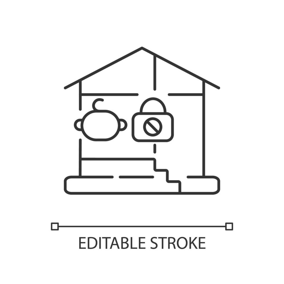 lineaire pictogram van de kelderdeur vergrendelen. kinder veiligheid. baby vallen en trauma preventie. kindveilige woning. dunne lijn aanpasbare illustratie. contour symbool. vector geïsoleerde overzichtstekening. bewerkbare streek