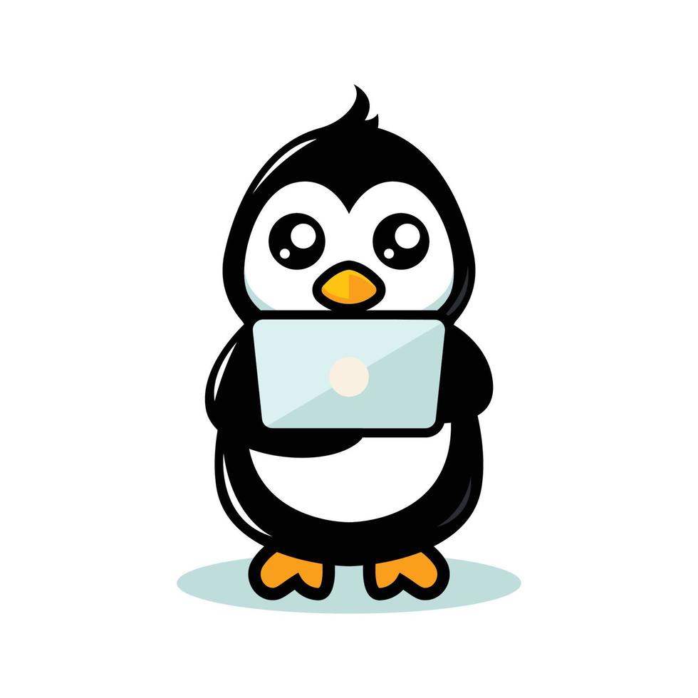 schattige pinguïn mascotte moderne technologie thema vector