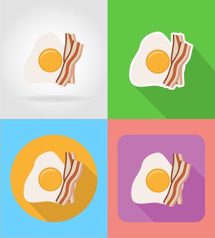gebakken ei en spek fastfood plat pictogrammen met de schaduw vectorillustratie vector