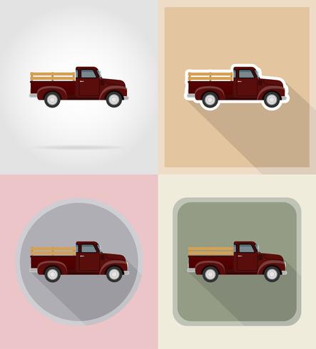 oude retro auto pickup plat pictogrammen vector illustratie geïsoleerd