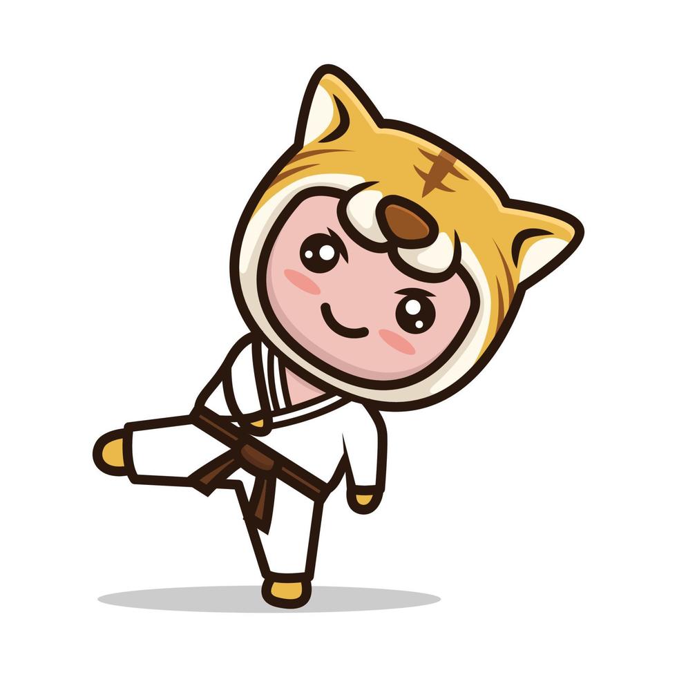 tijger schattig mascotte karate pose vector