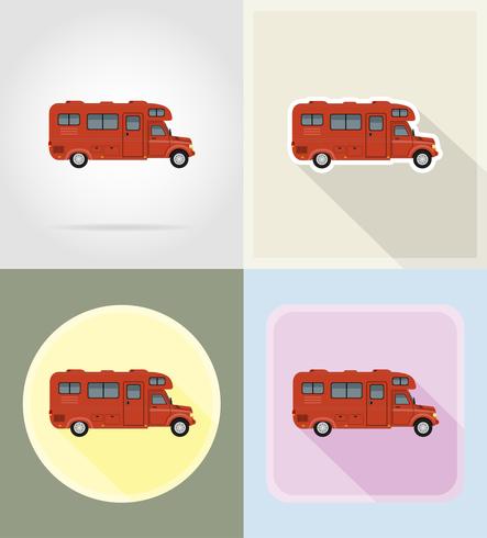 auto van caravan camper mobiel huis plat pictogrammen vector illustratie