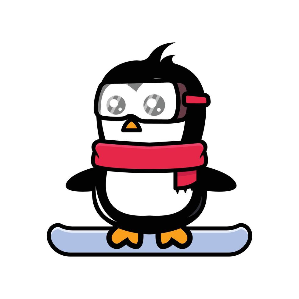 schattig pinguïn skiën mascotte ontwerp vector